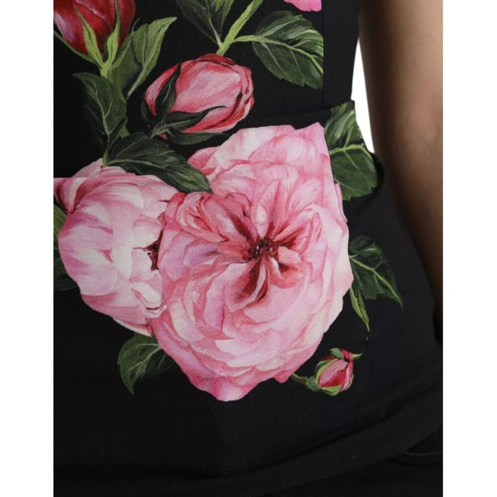 Dolce & Gabbana Black Floral Viscose Round Neck Tank Women's Top - Picture 4 of 6